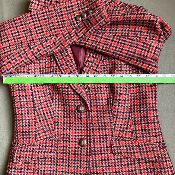 Red Houndstooth Blazer Wool Blend Crest Buttons Fully Lined Size 4 Talbots - Picture 8 of 10